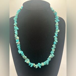 Turquoise chip stone necklace sterling silver clasp southwestern boho